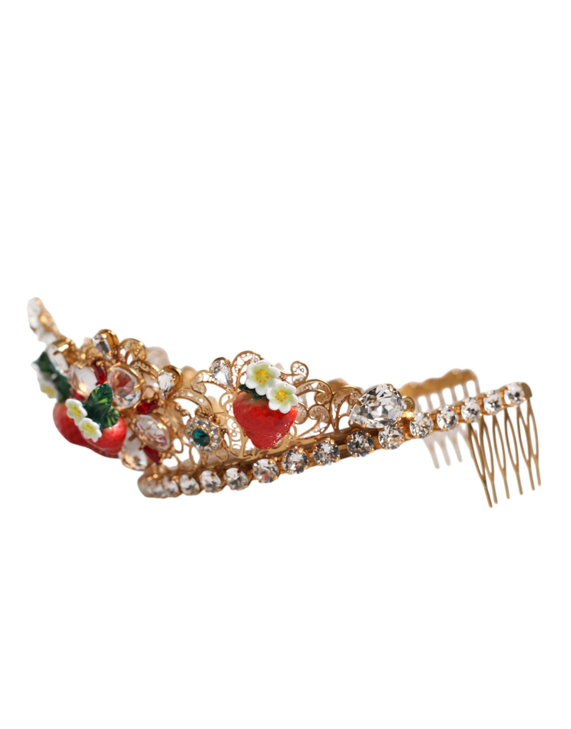 Dolce &amp; Gabbana Multicolor Floral Strawberry Crystal Embellished Tiara