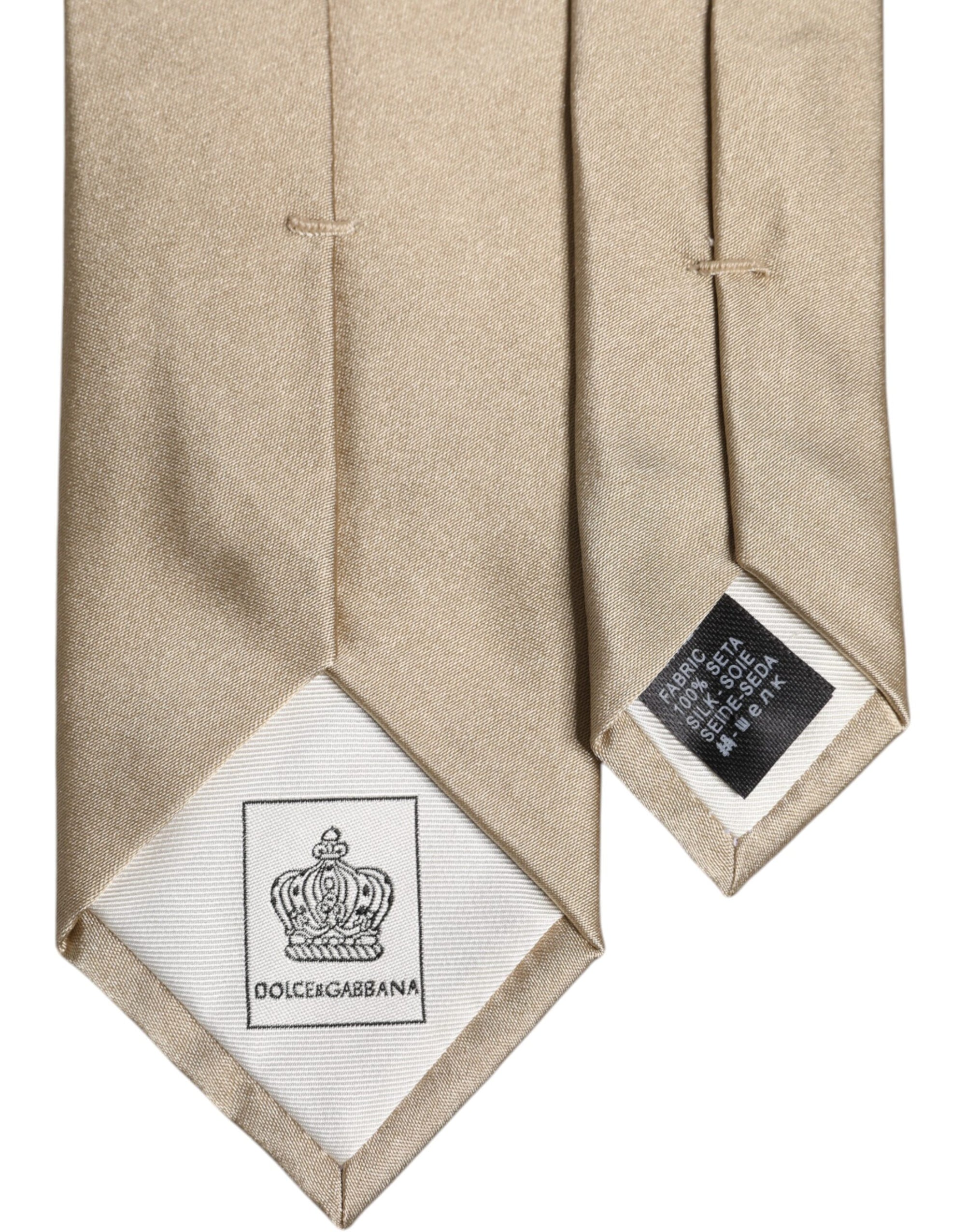 Dolce &amp; Gabbana Beige Solid Silk Adjustable Necktie Tie