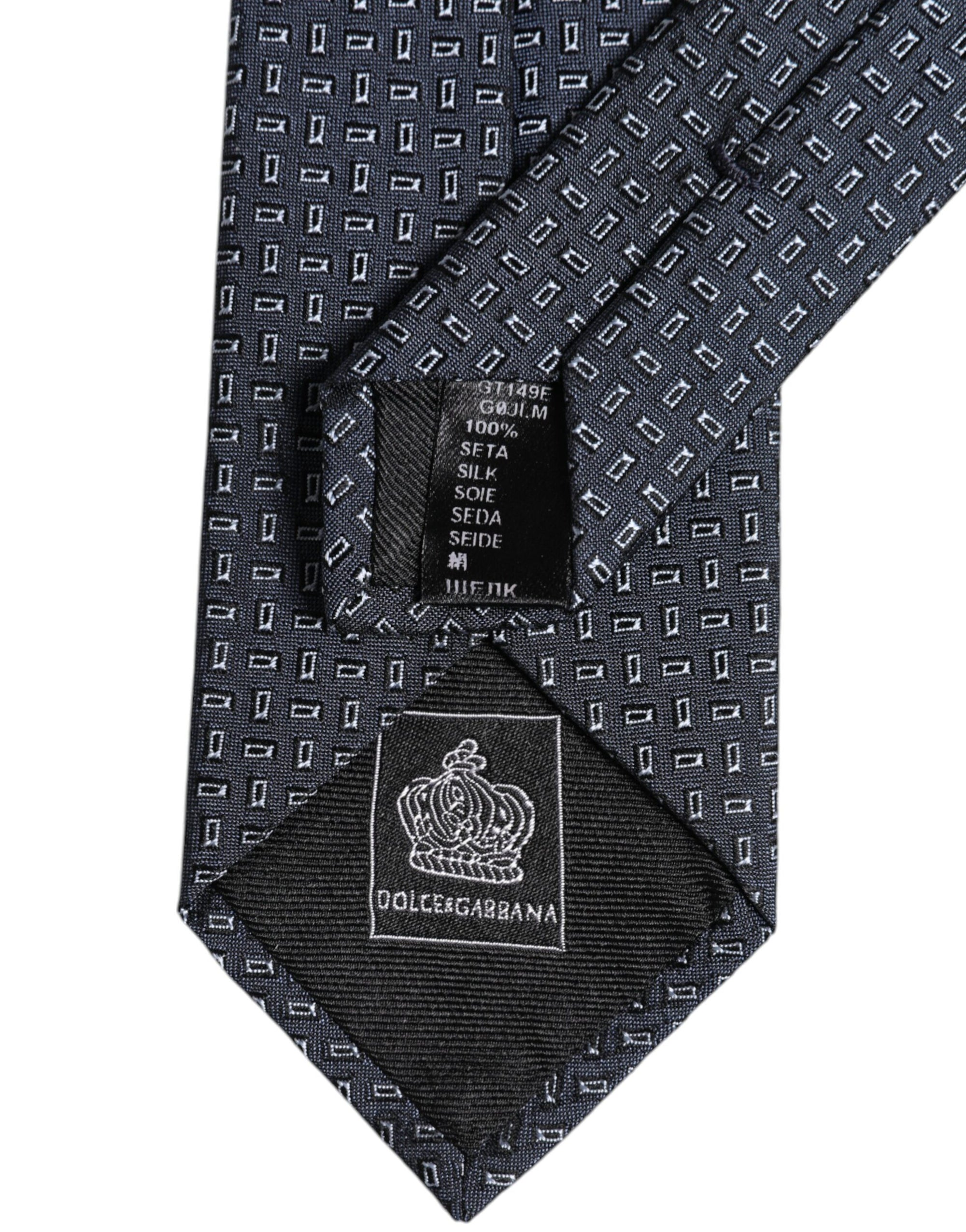 Dolce &amp; Gabbana Dark Blue Patterned Silk Adjustable Tie