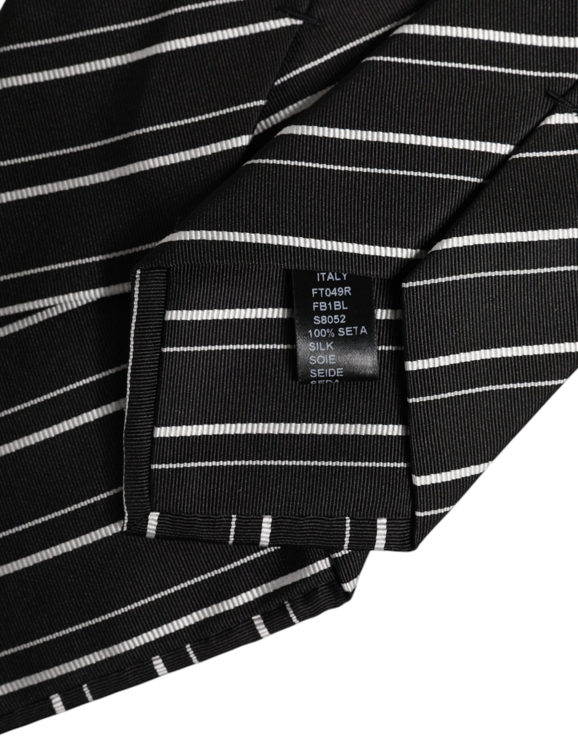 Dolce &amp; Gabbana Black White Stripes Silk Adjustable Necktie Tie