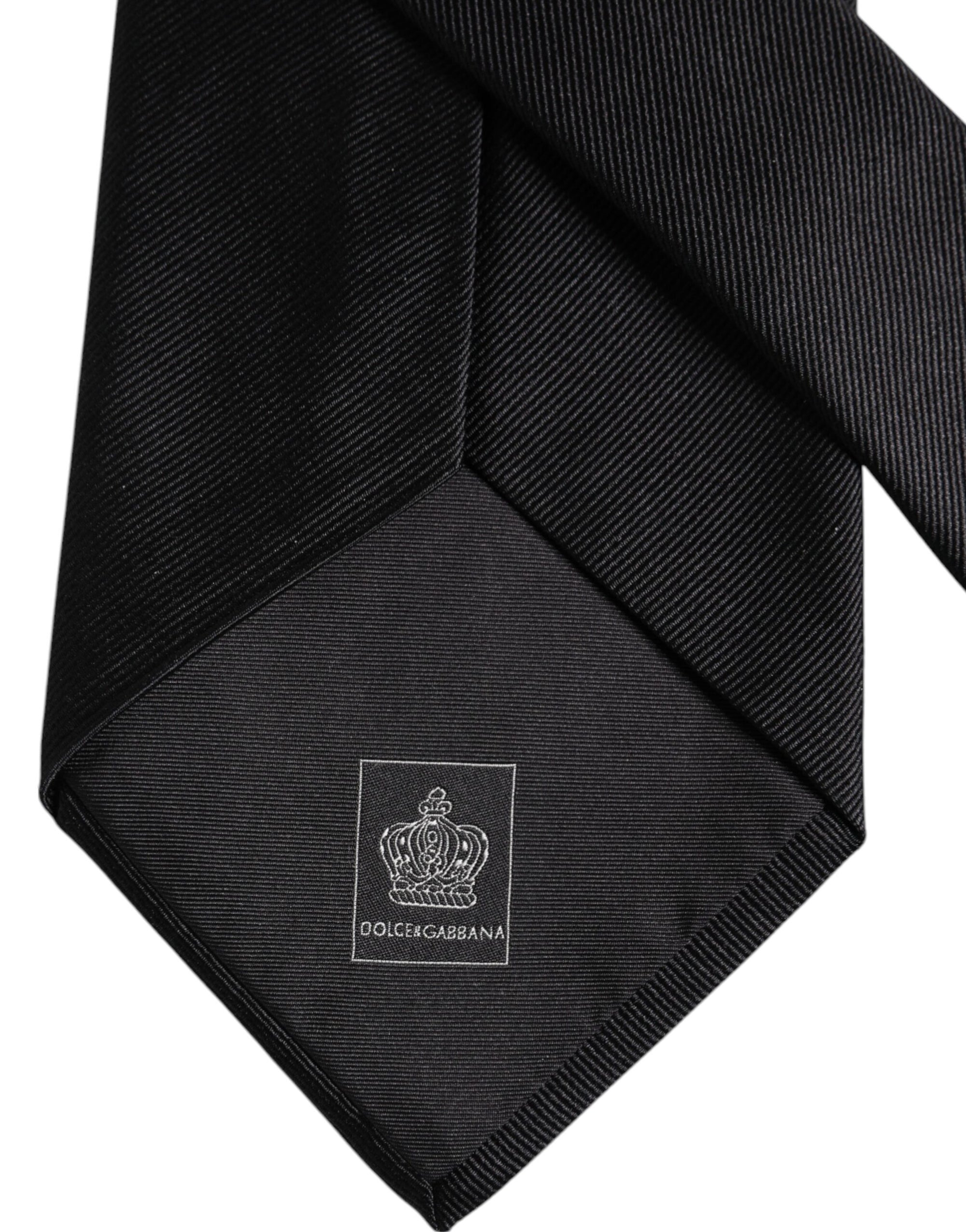 Dolce &amp; Gabbana Black Solid Silk Adjustable Necktie Tie