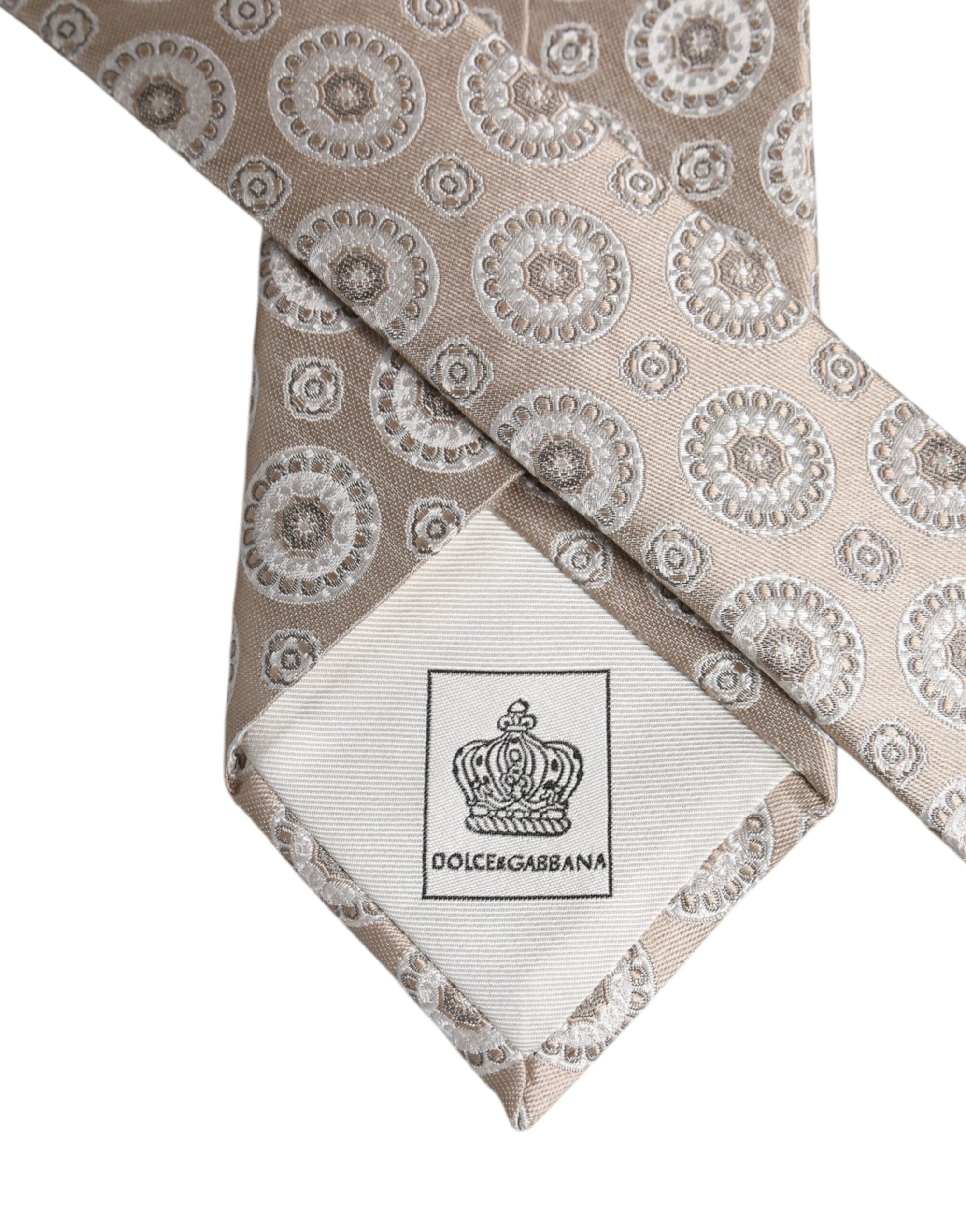 Dolce &amp; Gabbana Beige Foulard Print Silk Adjustable Necktie Tie