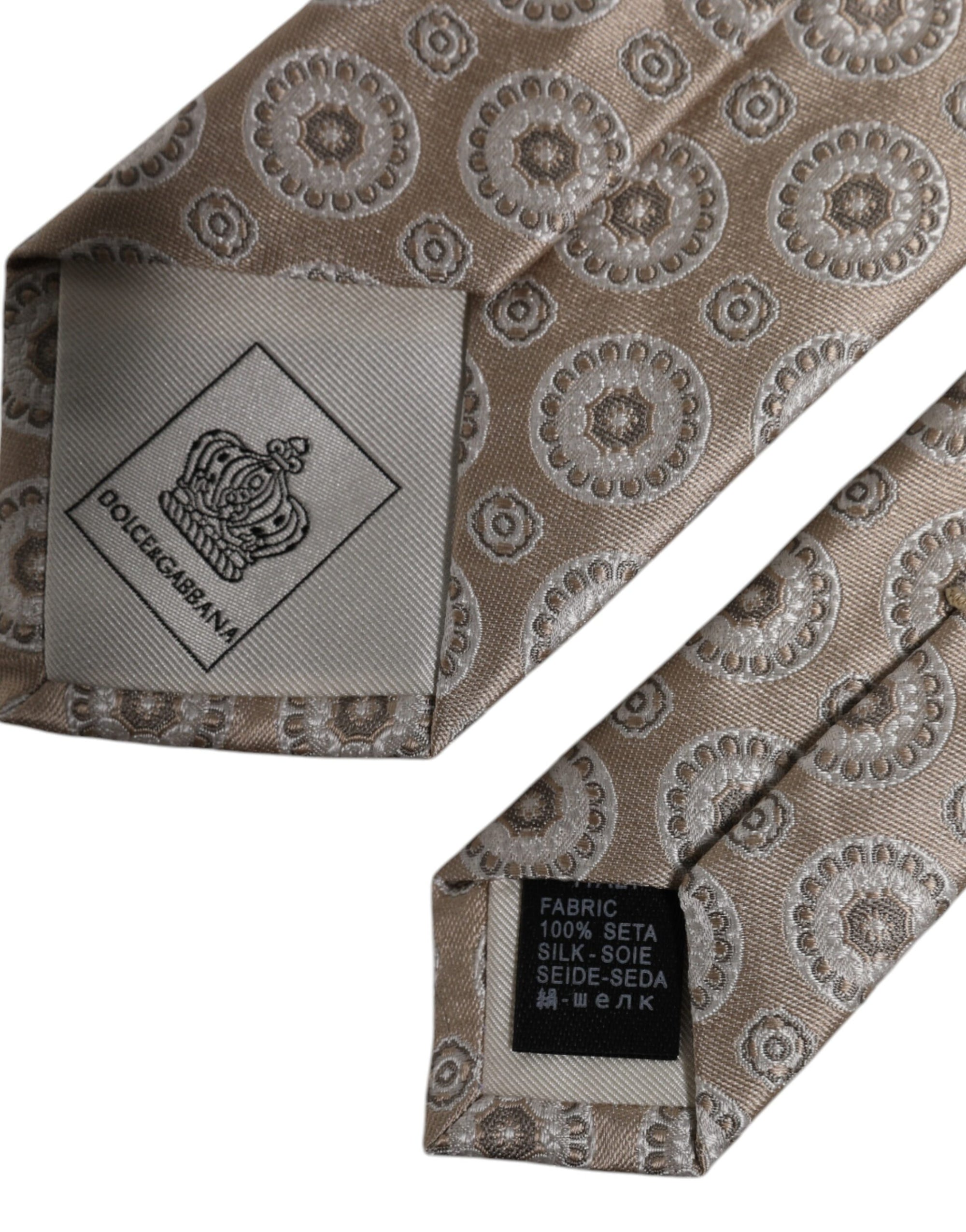 Dolce &amp; Gabbana Beige Foulard Print Silk Adjustable Necktie Tie