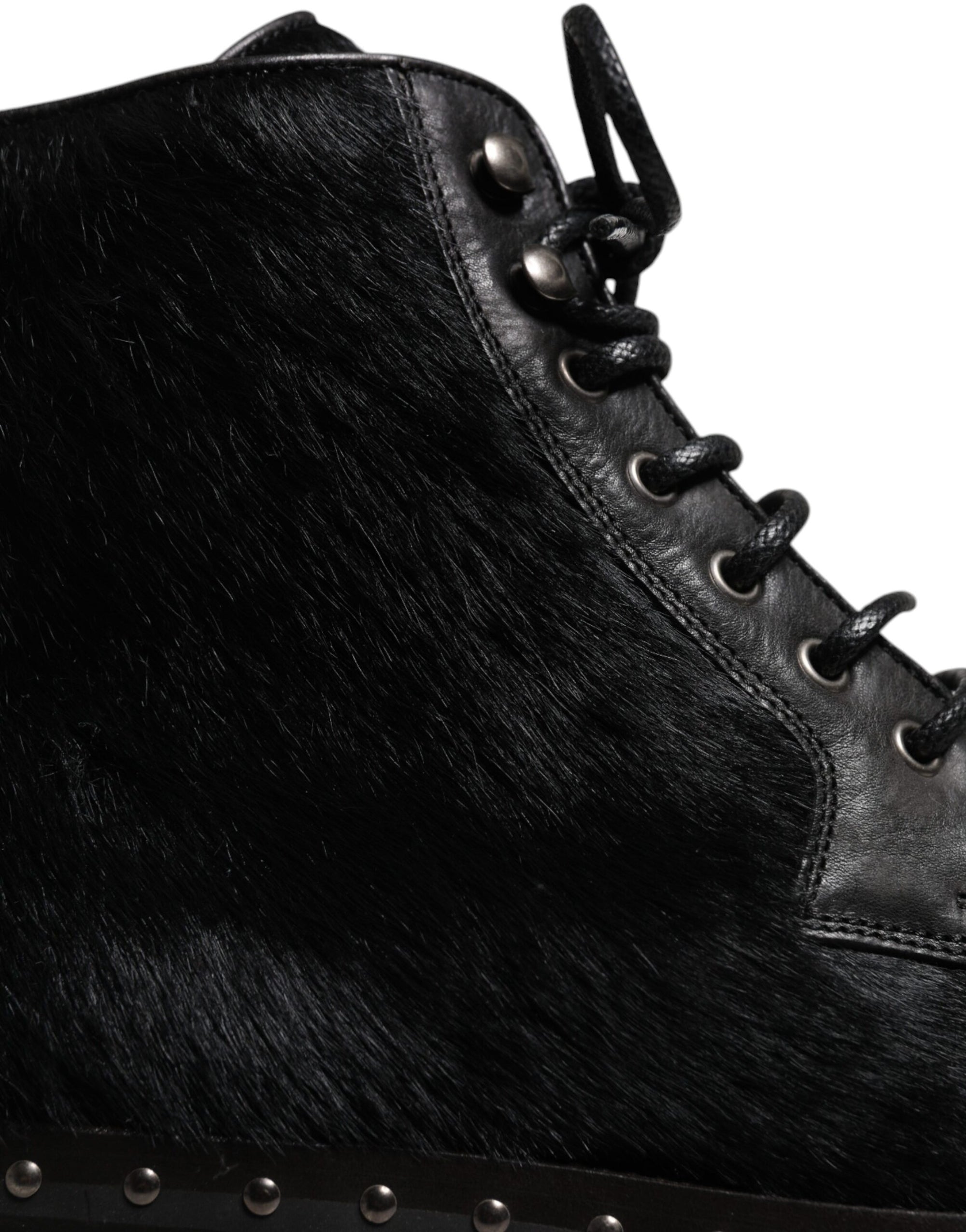Dolce &amp; Gabbana Black Pony Style Leather Mid Calf Boots Shoes