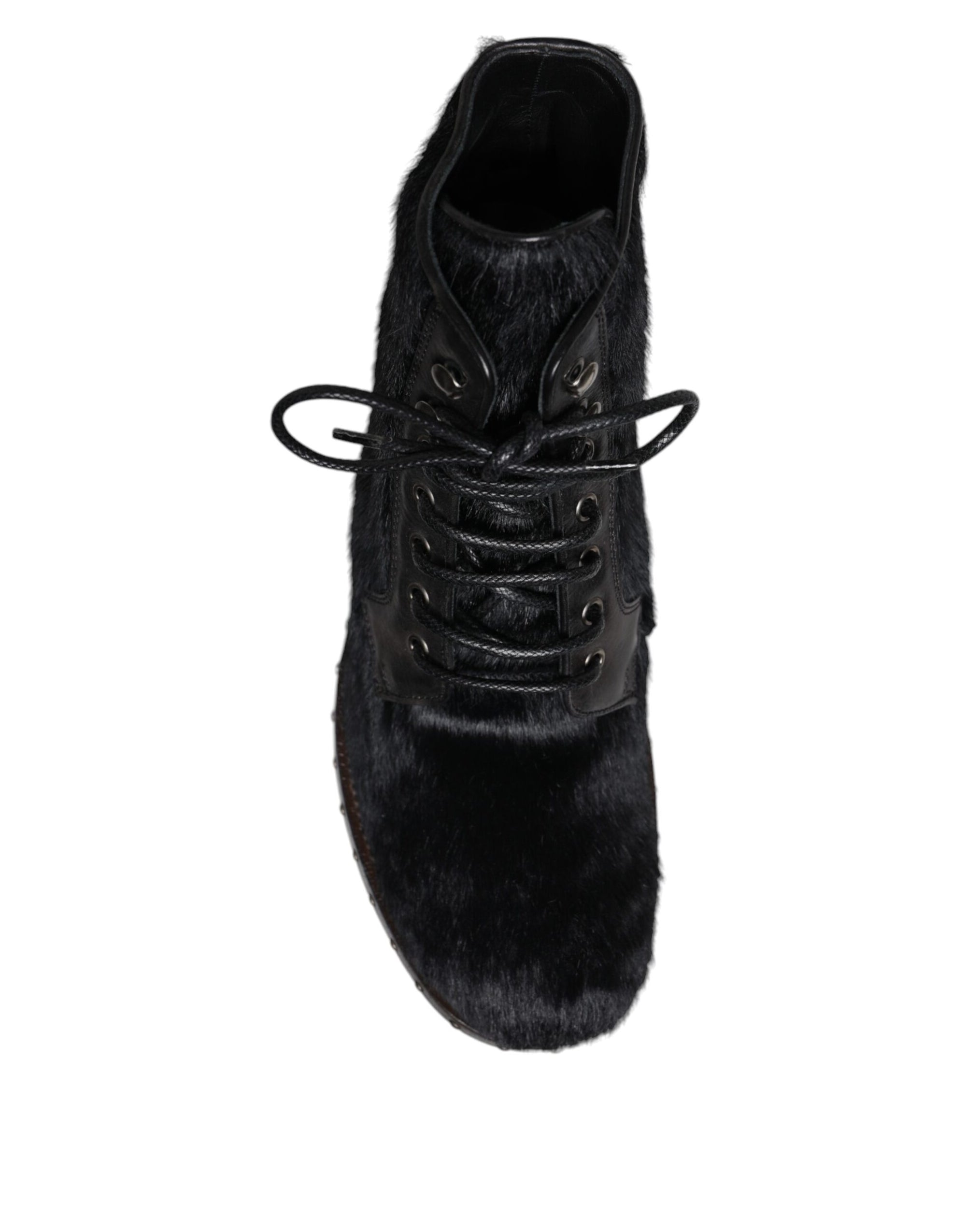 Dolce &amp; Gabbana Black Pony Style Leather Mid Calf Boots Shoes