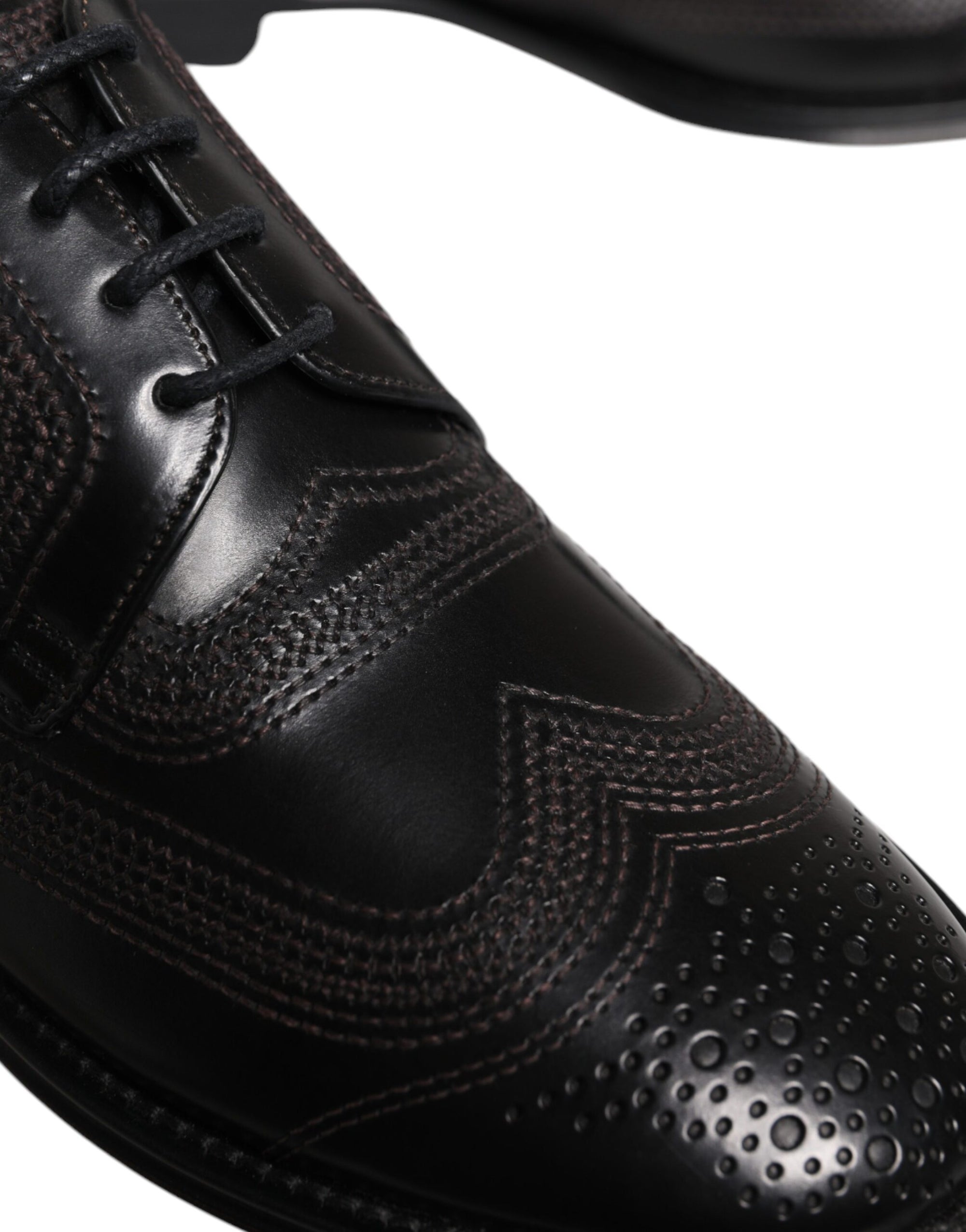 Dolce &amp; Gabbana Black Embroidered Classic Leather Derby Dress Shoes