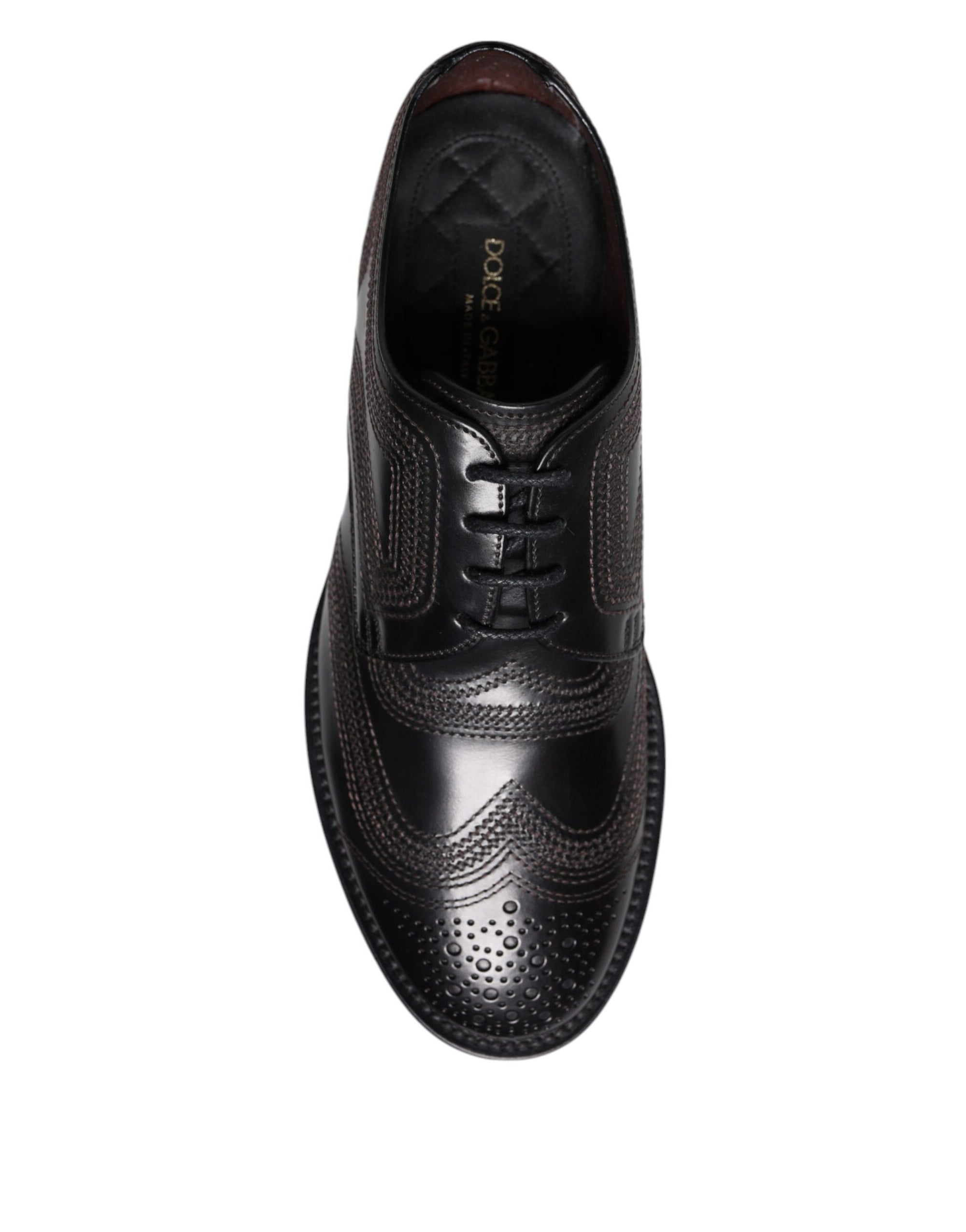 Dolce &amp; Gabbana Black Embroidered Classic Leather Derby Dress Shoes