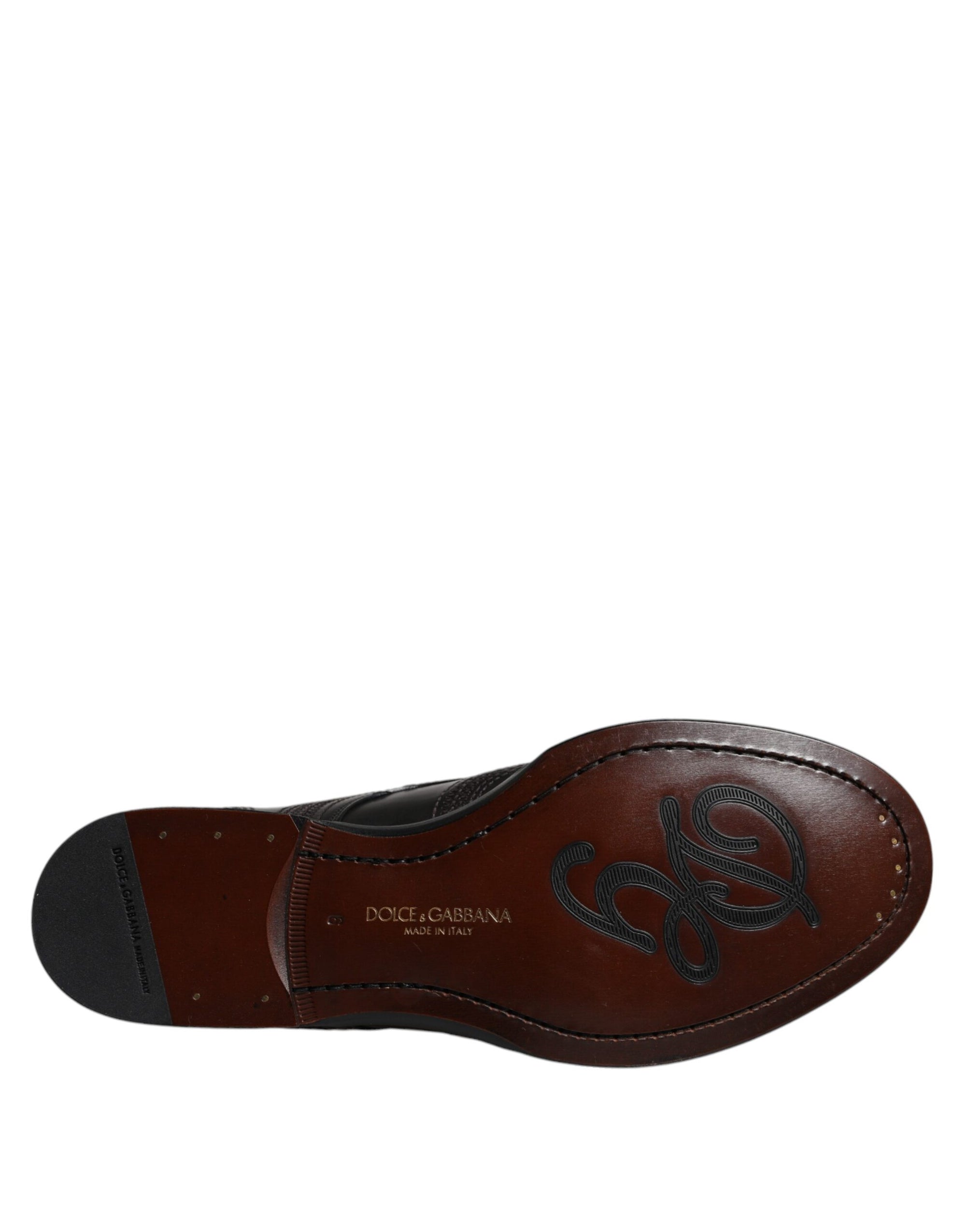 Dolce &amp; Gabbana Black Embroidered Classic Leather Derby Dress Shoes