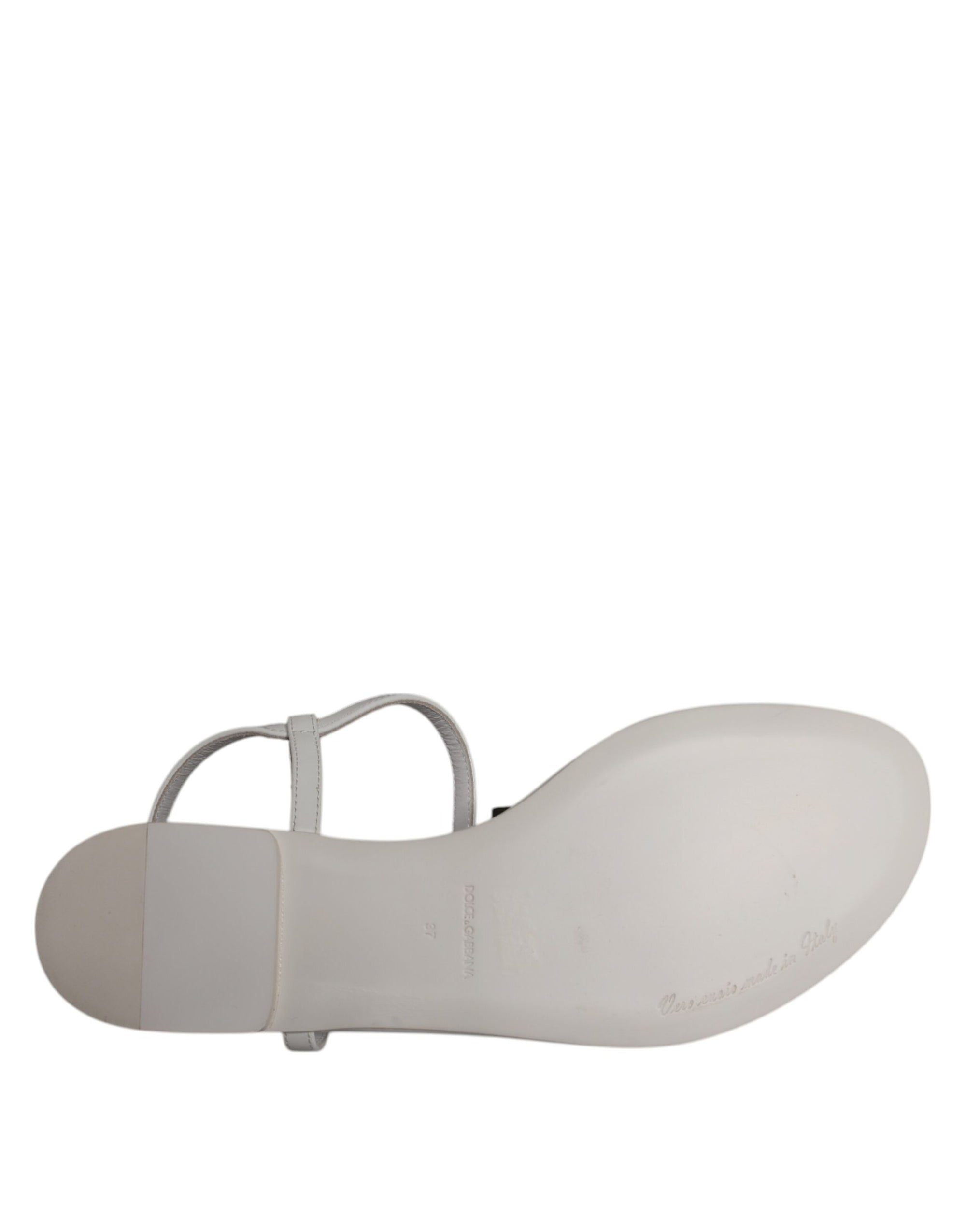 Dolce &amp; Gabbana White Leather Logo Ankle Strap Sandals Shoes