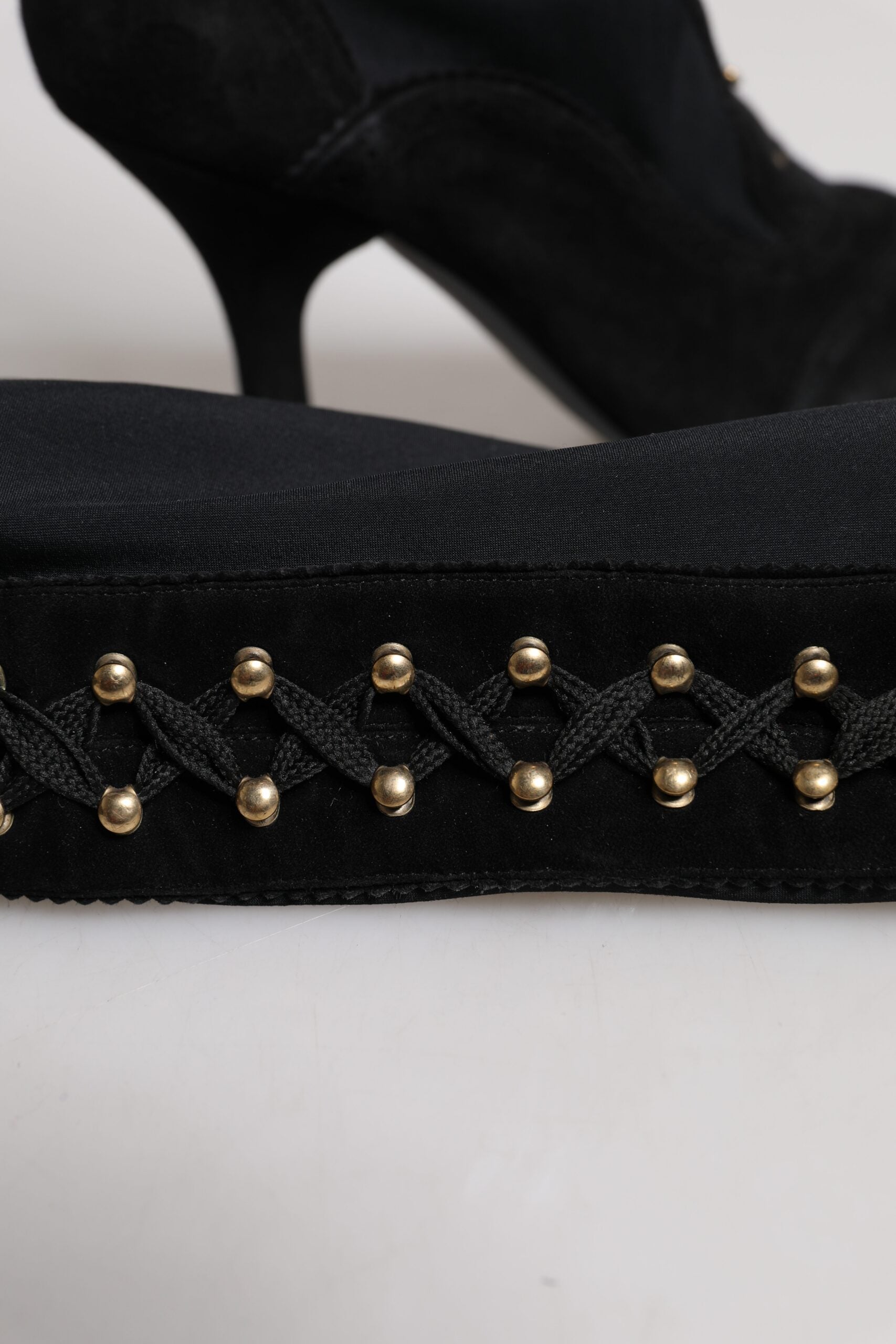 Dolce &amp; Gabbana Black Lace Up Heels High Boots Shoes