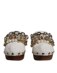 Dolce & Gabbana White Raffia Clogs Bejeweled Chain Sandals Shoes