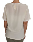 Dolce & Gabbana Cream Silk Lace-Detailed Blouse Top