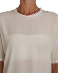 Dolce & Gabbana Cream Silk Lace-Detailed Blouse Top
