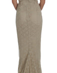 Dolce & Gabbana Elegant Beige Floral Cutout Maxi Dress