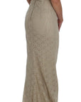 Dolce & Gabbana Elegant Beige Floral Cutout Maxi Dress