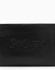 Saint Laurent Saint Laurent Black padded leather clutch bag with logo