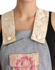 Dolce & Gabbana Exquisite Floral Embellished Denim Overalls