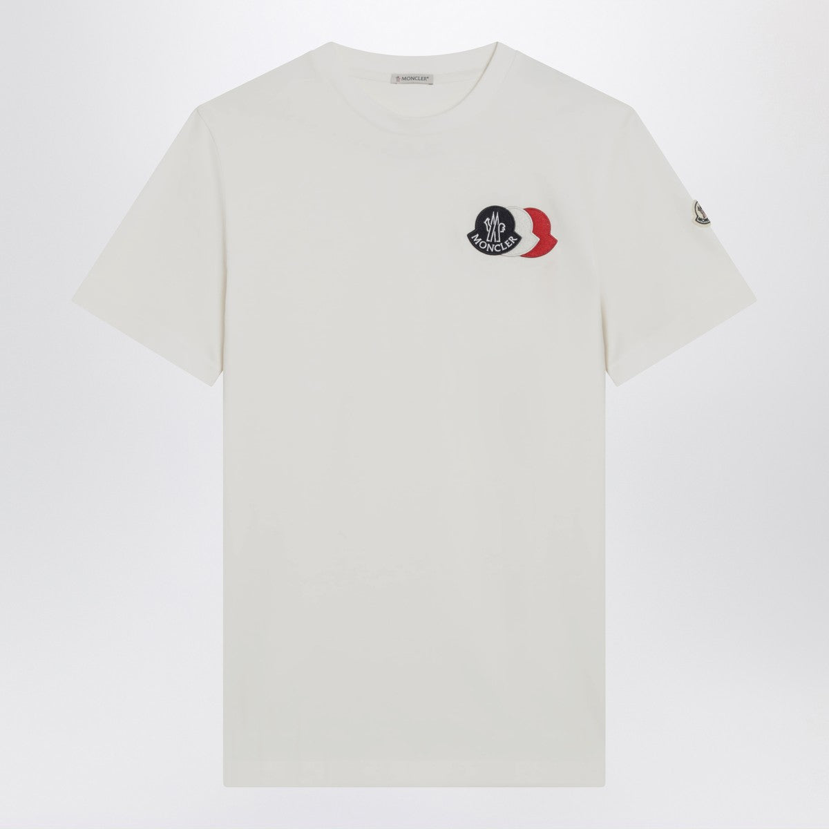 Moncler Moncler White T-shirt with embroidered tricolor logo