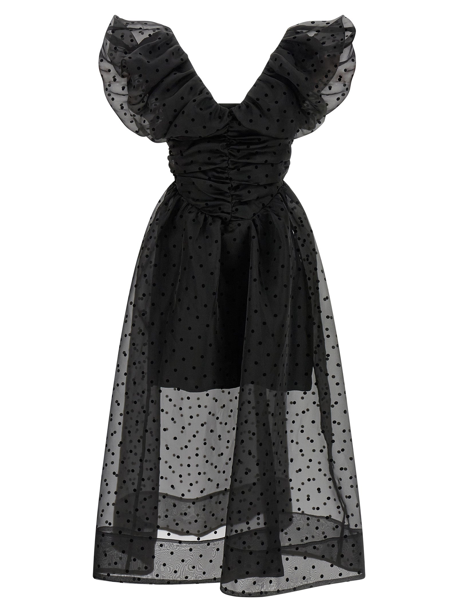 Ganni Ganni Black Organza Ruched Dress