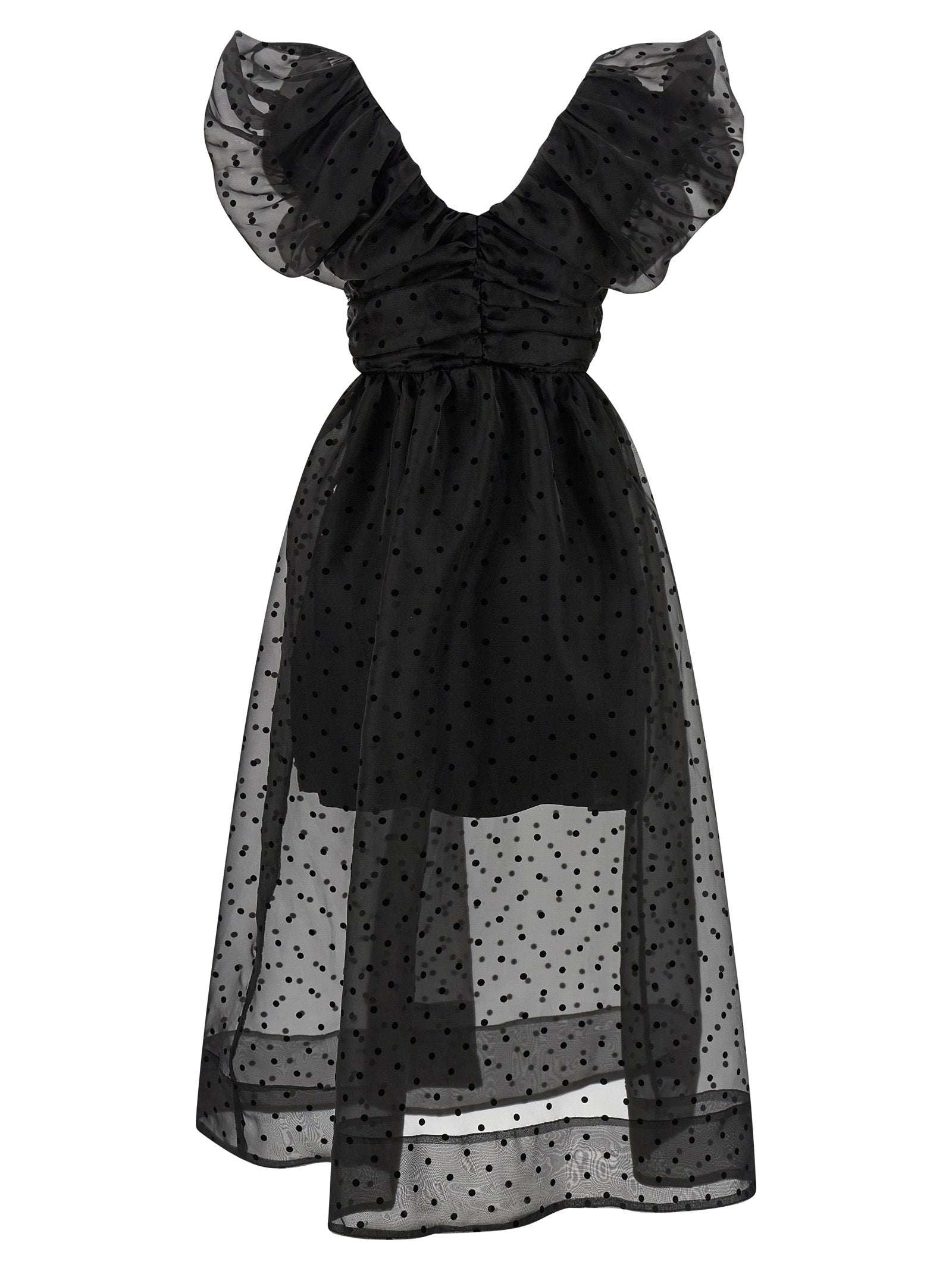 Ganni Ganni Black Organza Ruched Dress