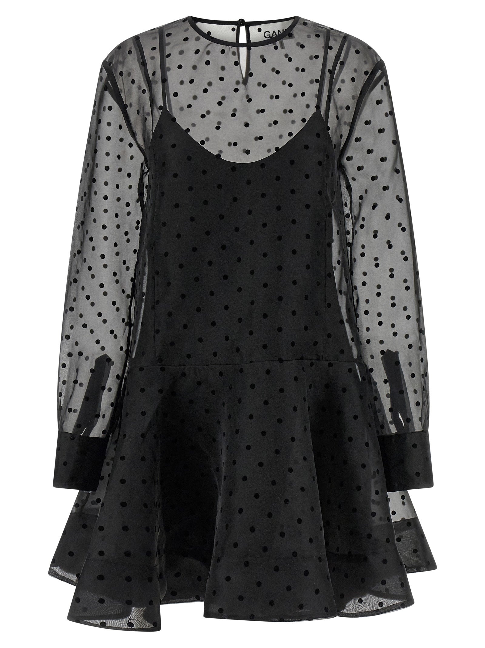 Ganni Ganni Black Organza Circle Collar Dress