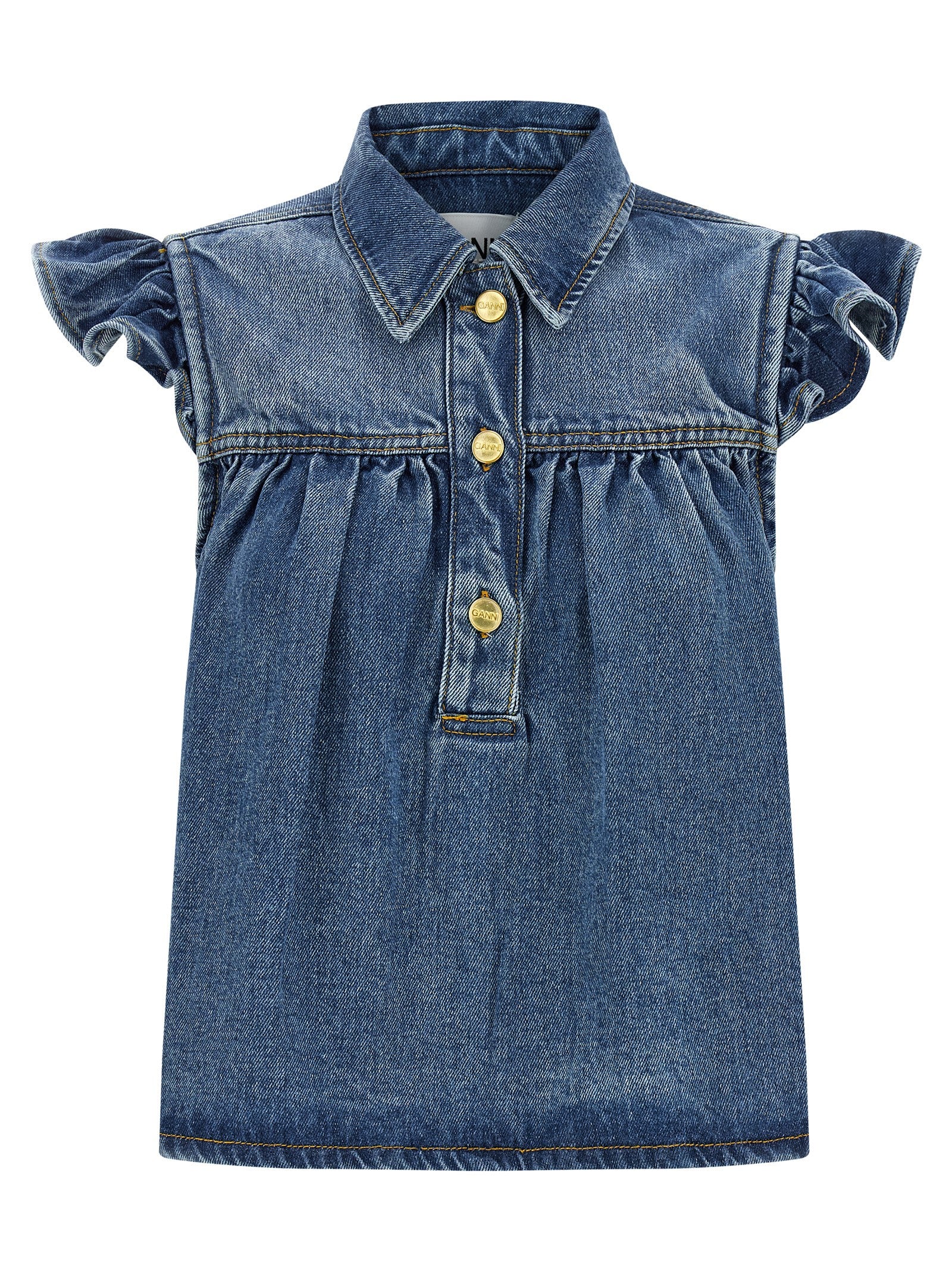 Ganni Ganni Denim Ruffle Top