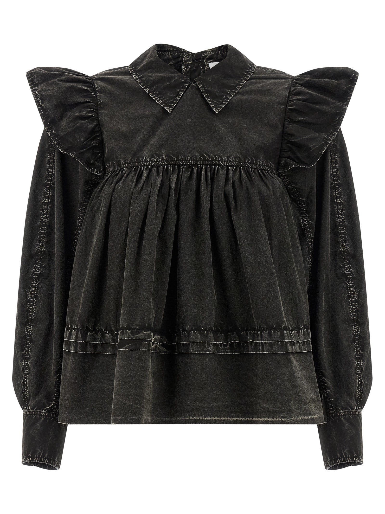 Ganni Ganni Black Washed Frill Blouse