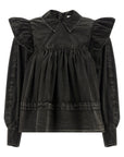 Ganni Ganni Black Washed Frill Blouse