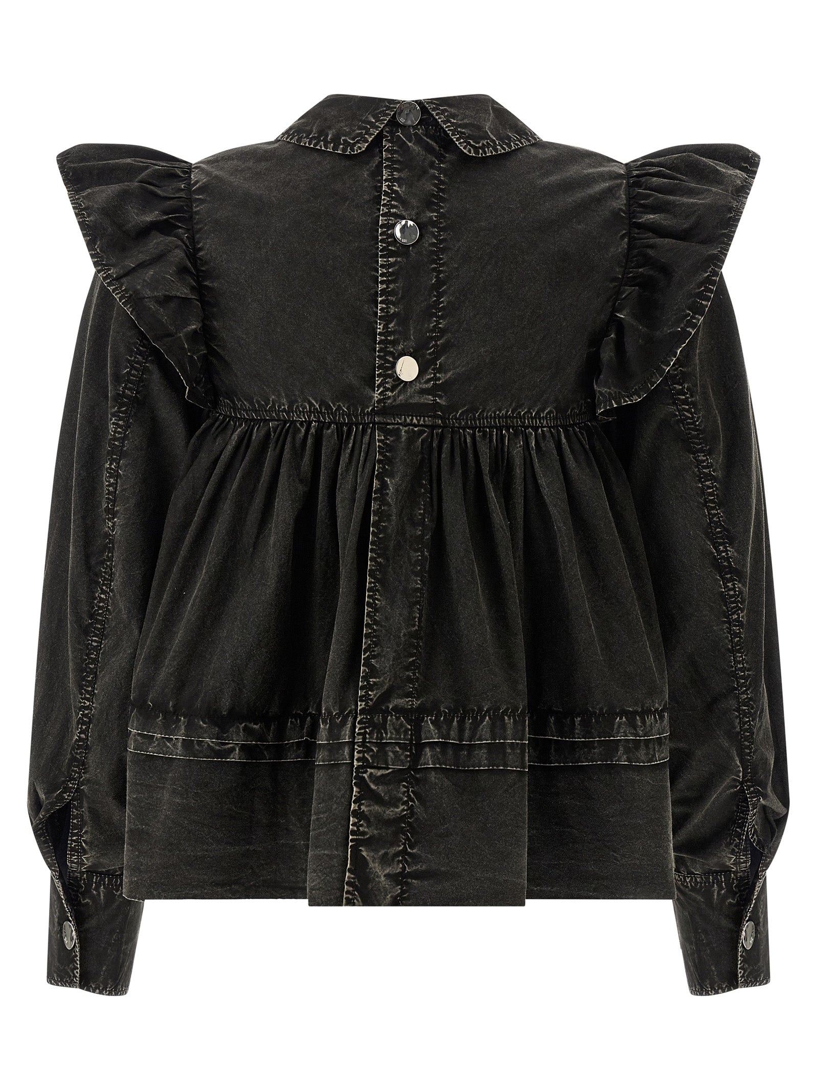 Ganni Ganni Black Washed Frill Blouse