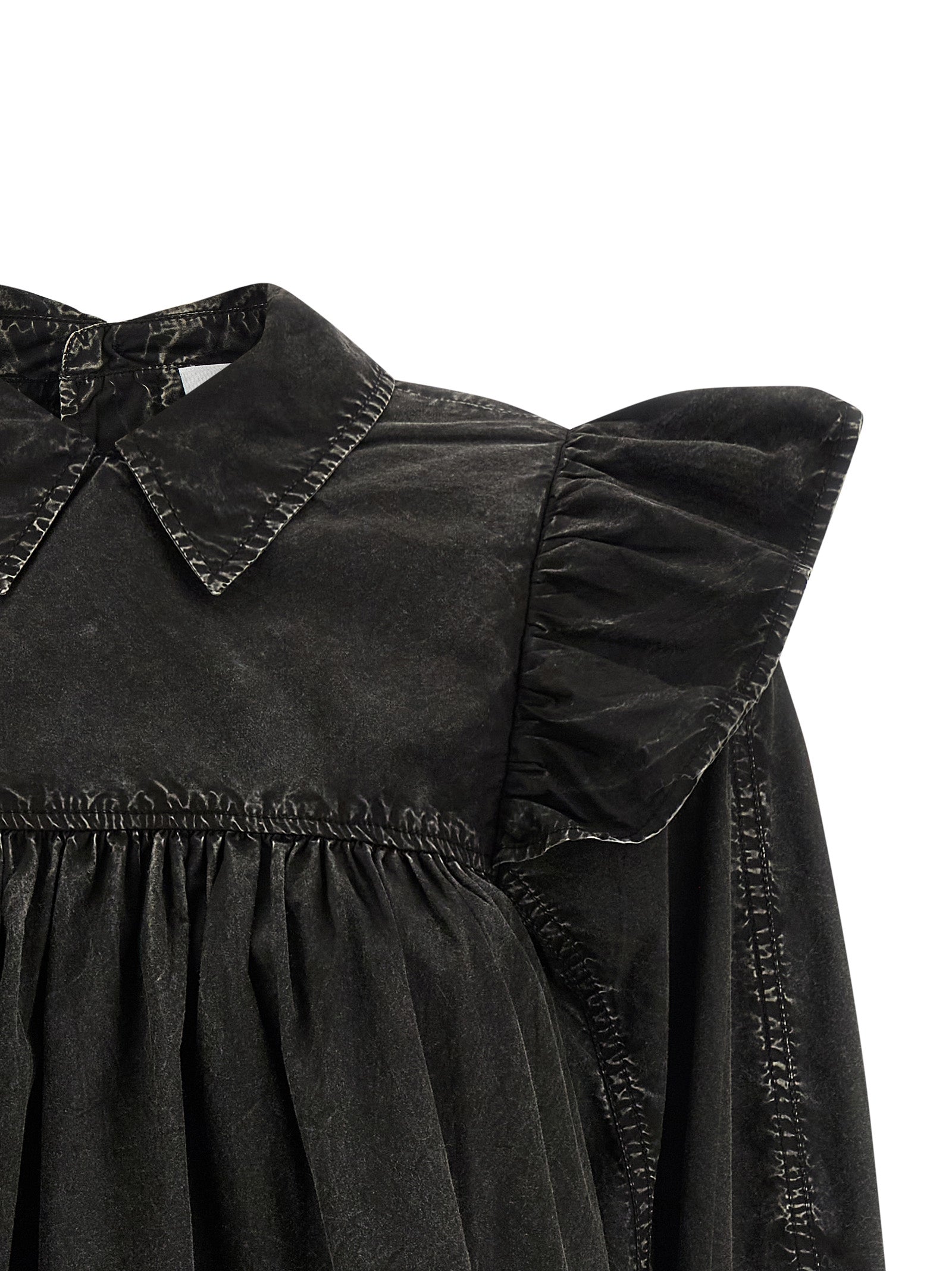 Ganni Ganni Black Washed Frill Blouse