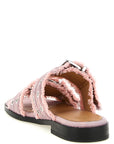 Ganni Ganni Feminine Buckle Fringed Denim Sandals