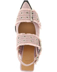 Ganni Ganni Feminine Buckle Fringed Denim Slingback