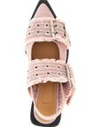 Ganni Ganni Feminine Buckle Fringed Denim Slingback