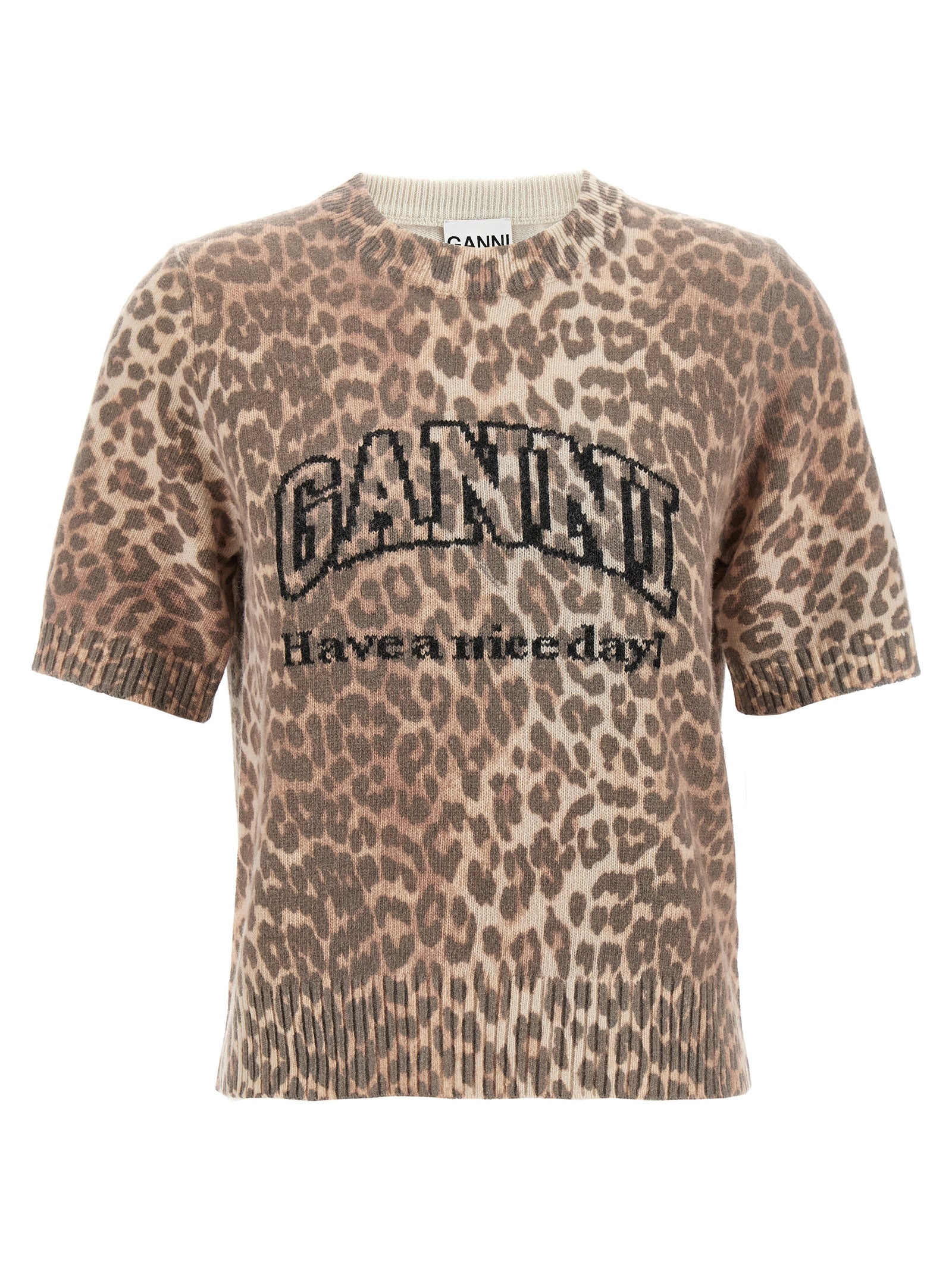 Ganni Ganni Leopard Wool Mix T-shirt