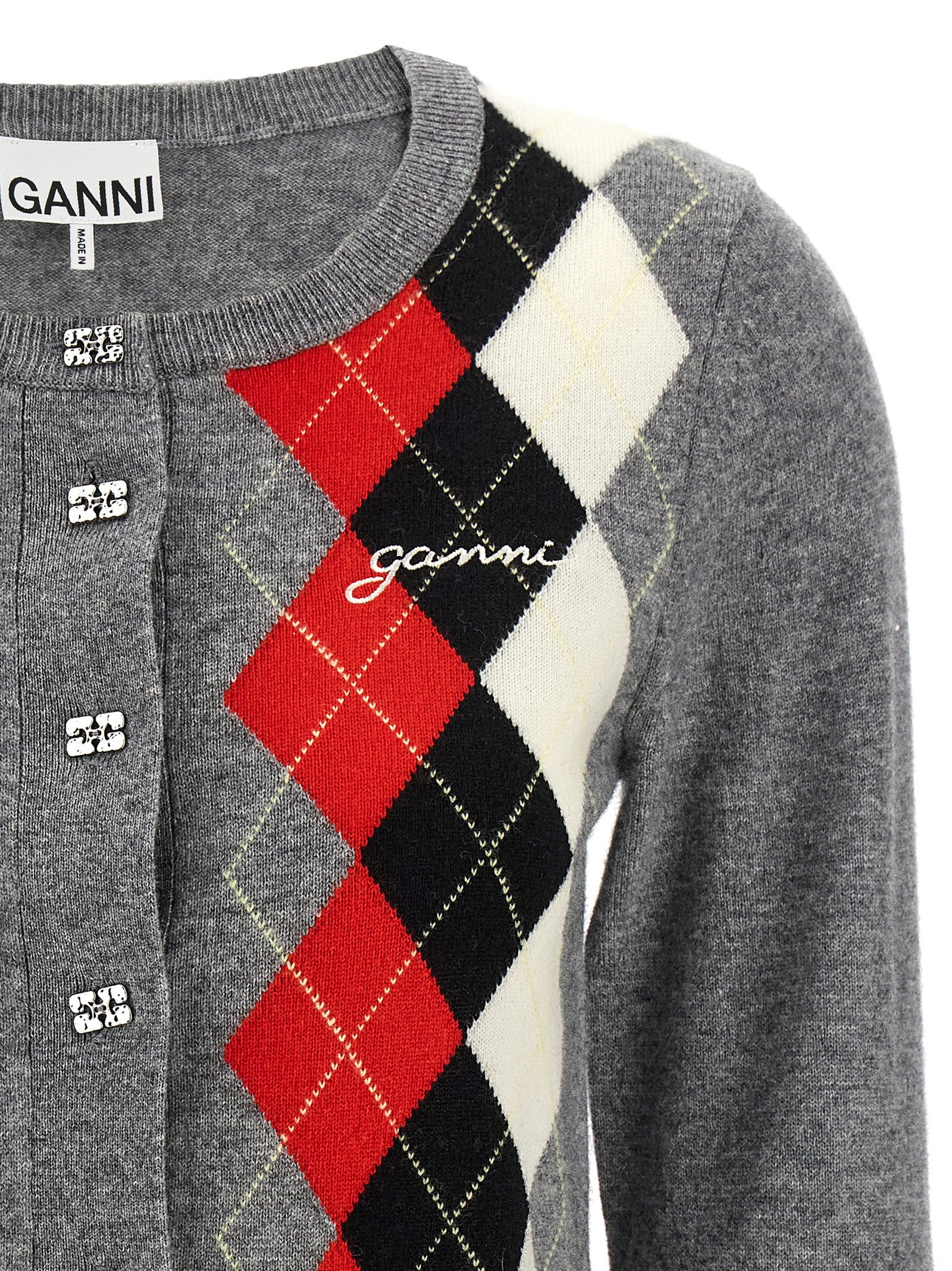 Ganni Ganni Grey Check Cardigan