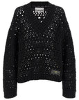 Ganni Ganni Black Crochet V-neck Sweater