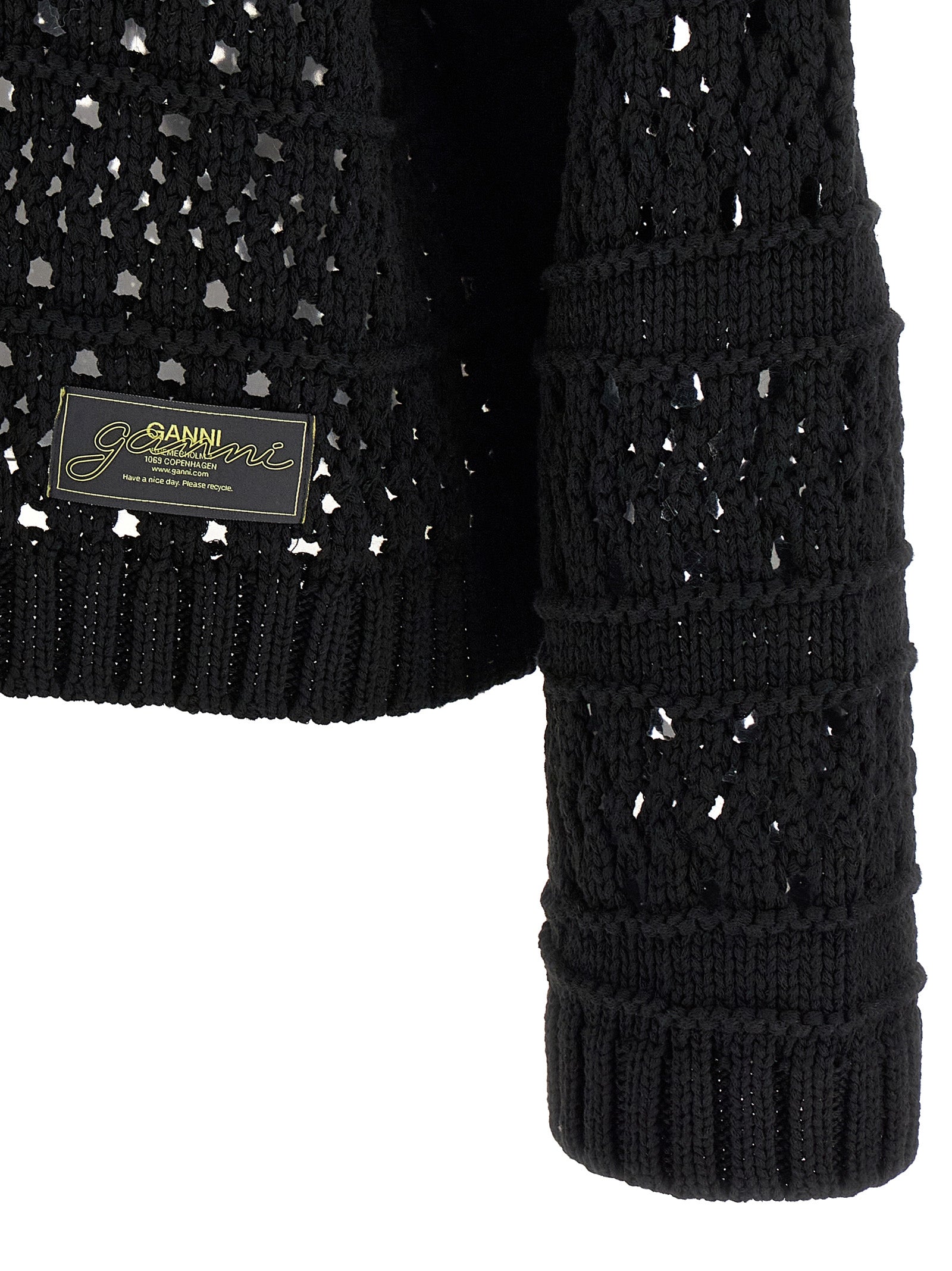 Ganni Ganni Black Crochet V-neck Sweater