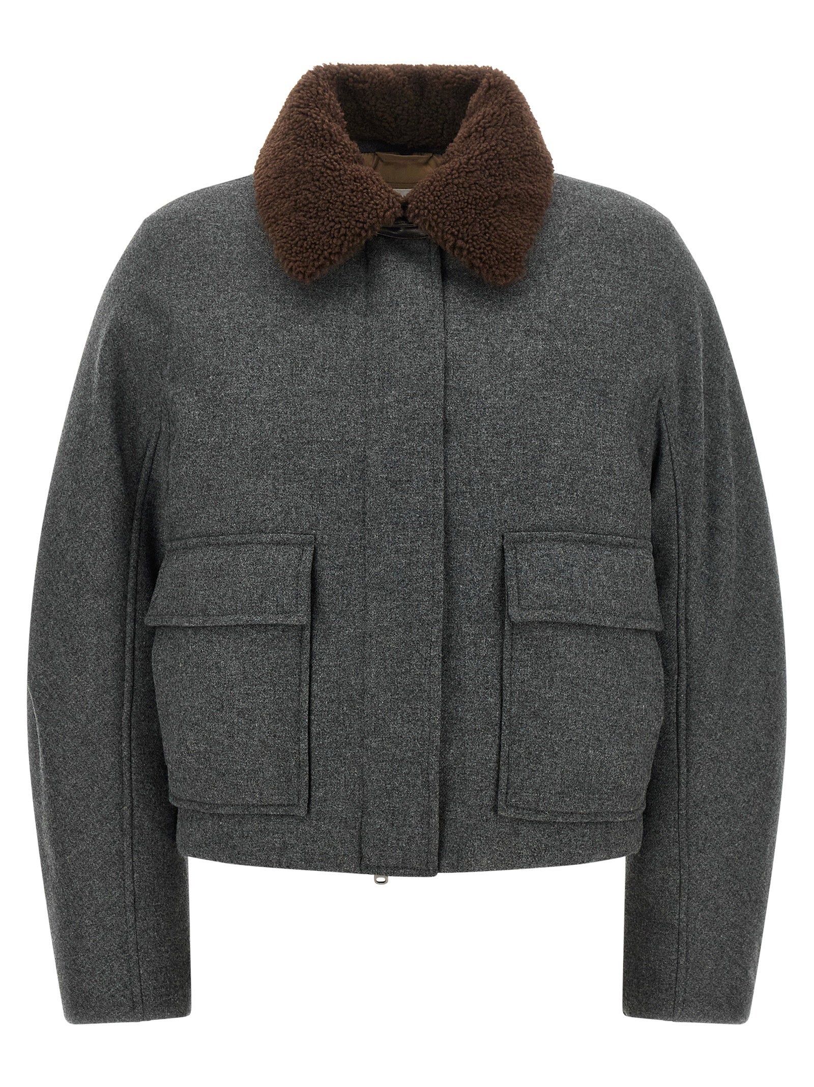 Brunello Cucinelli Brunello Cucinelli Shearling Collar Cropped Jacket