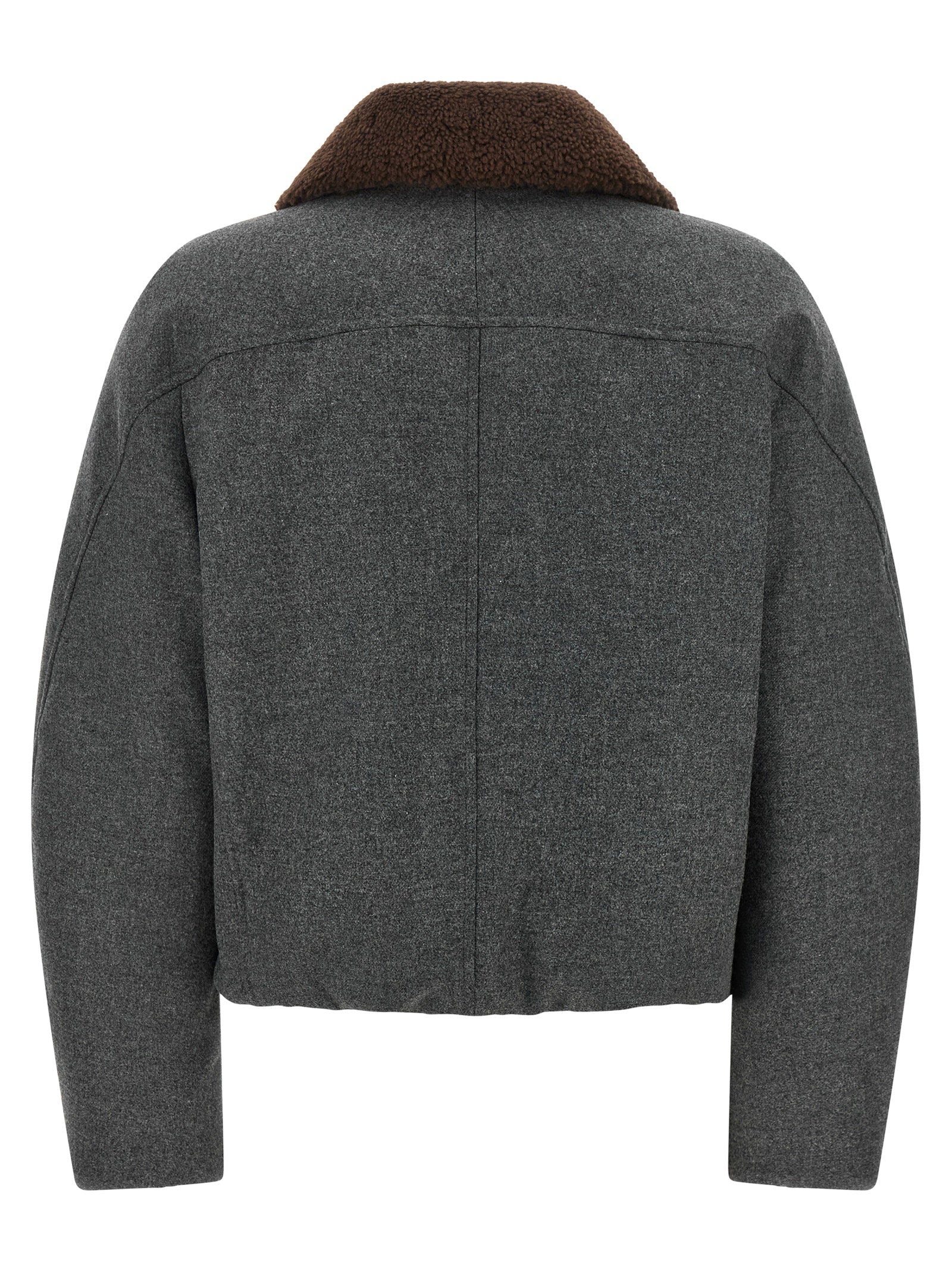 Brunello Cucinelli Brunello Cucinelli Shearling Collar Cropped Jacket