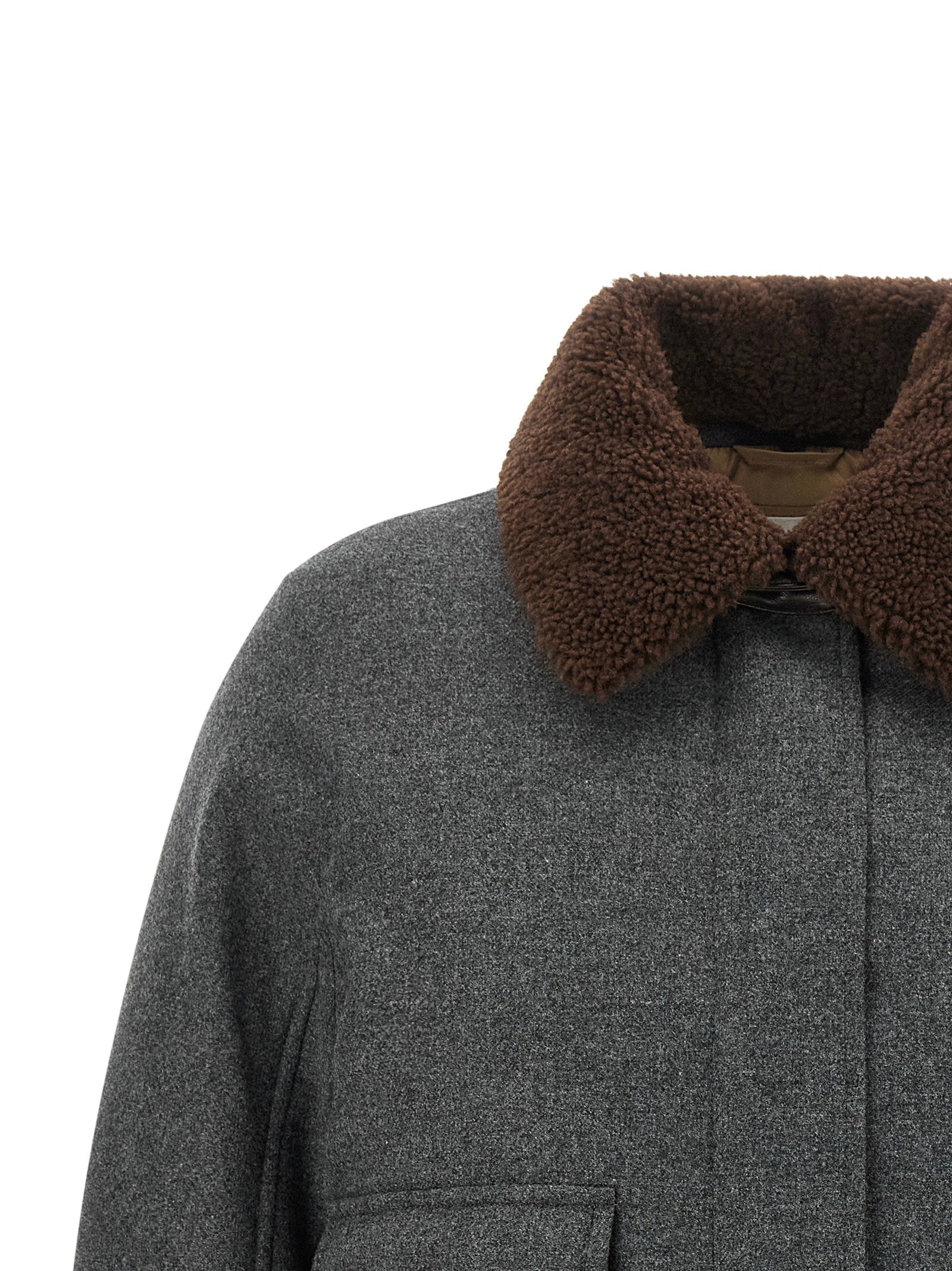 Brunello Cucinelli Brunello Cucinelli Shearling Collar Cropped Jacket