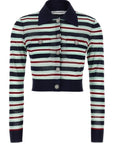 Self-Portrait Self-Portrait Self Portrait Navy Striped Viscose Knit Cardigan