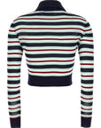 Self-Portrait Self-Portrait Self Portrait Navy Striped Viscose Knit Cardigan