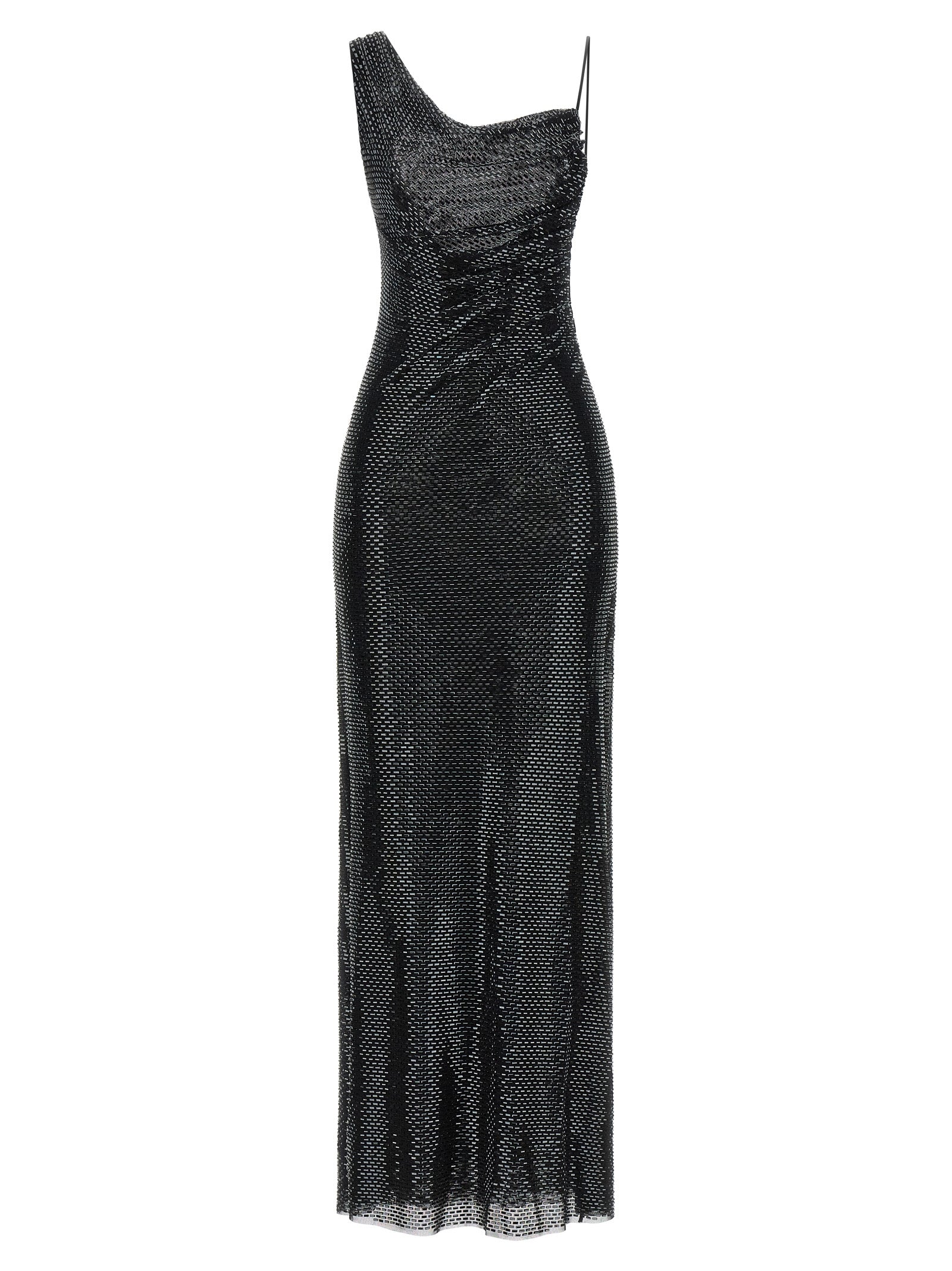 Self-Portrait Self-Portrait Black Rhinestone Draped Maxi Dress