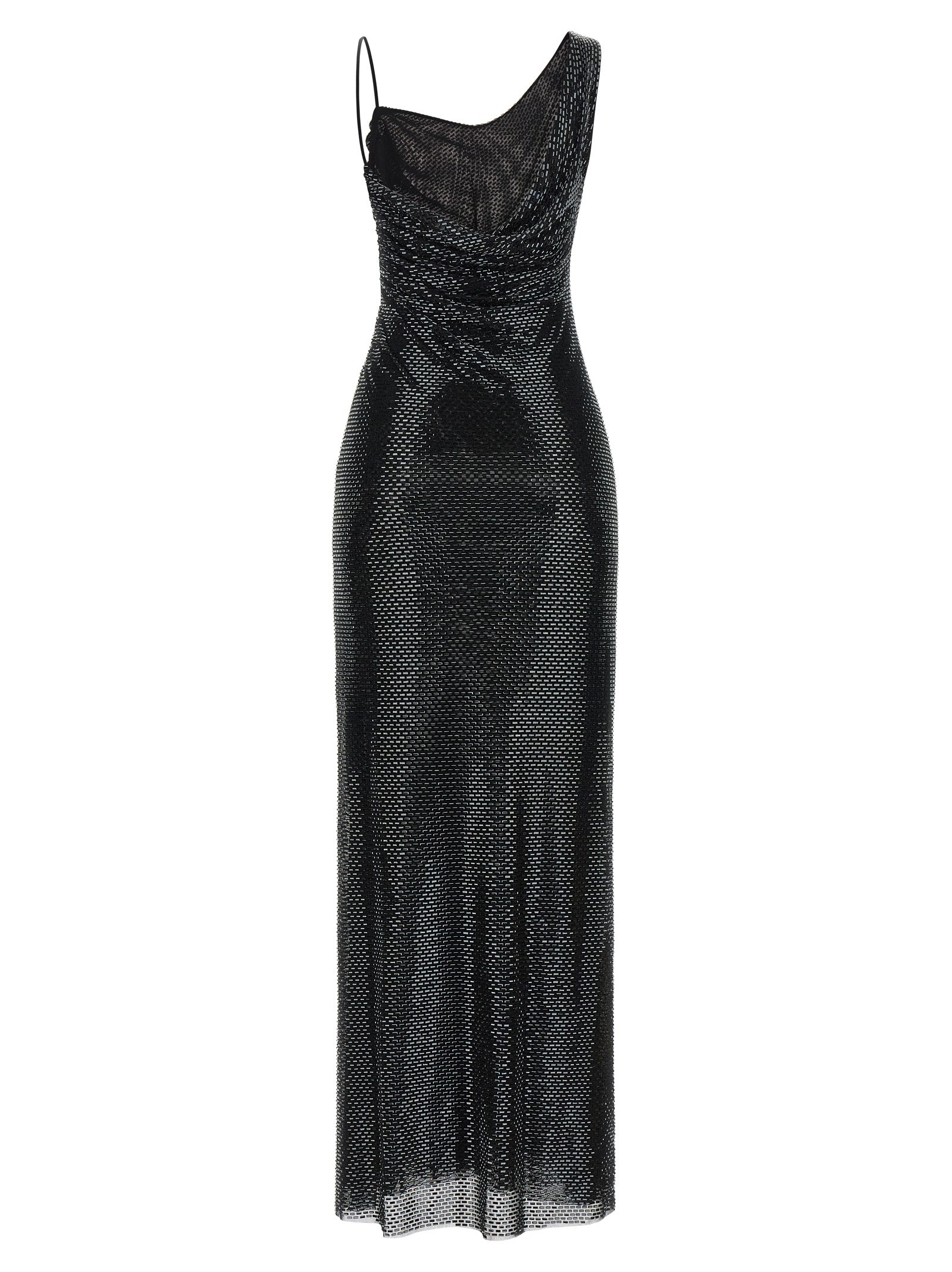 Self-Portrait Self-Portrait Black Rhinestone Draped Maxi Dress