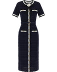 Self-Portrait Self-Portrait Navy Pointelle Knit Midi Dress