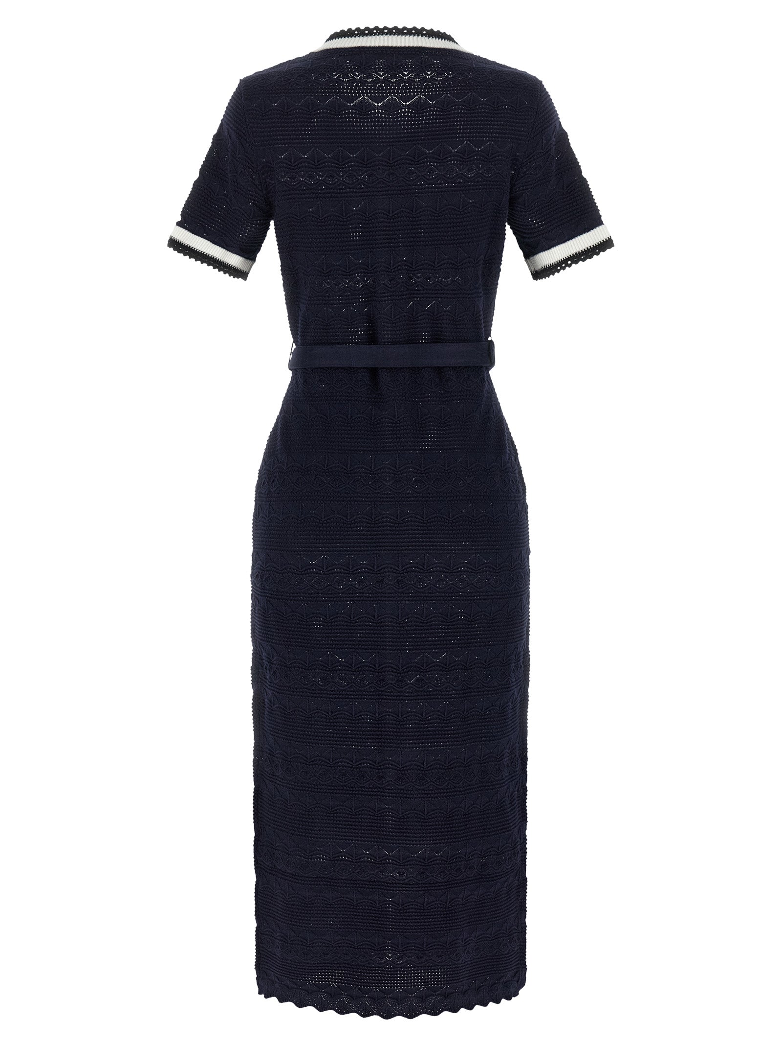 Self-Portrait Self-Portrait Navy Pointelle Knit Midi Dress