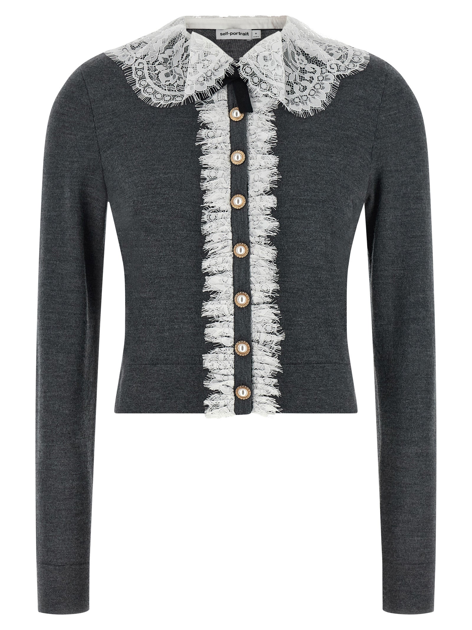 Self-Portrait Self-Portrait Grey Lace Collar Knit Cardigan
