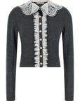 Self-Portrait Self-Portrait Grey Lace Collar Knit Cardigan