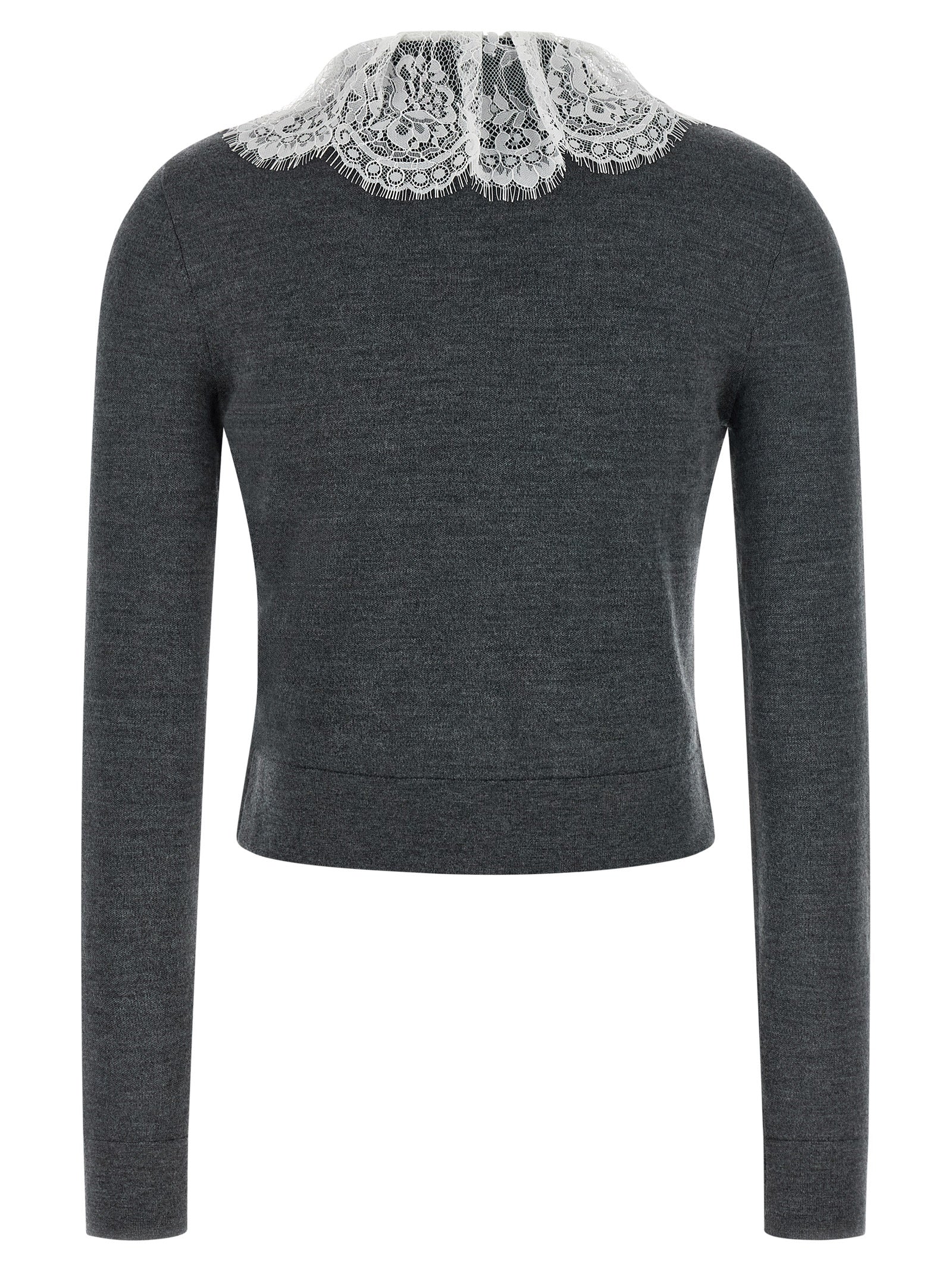 Self-Portrait Self-Portrait Grey Lace Collar Knit Cardigan