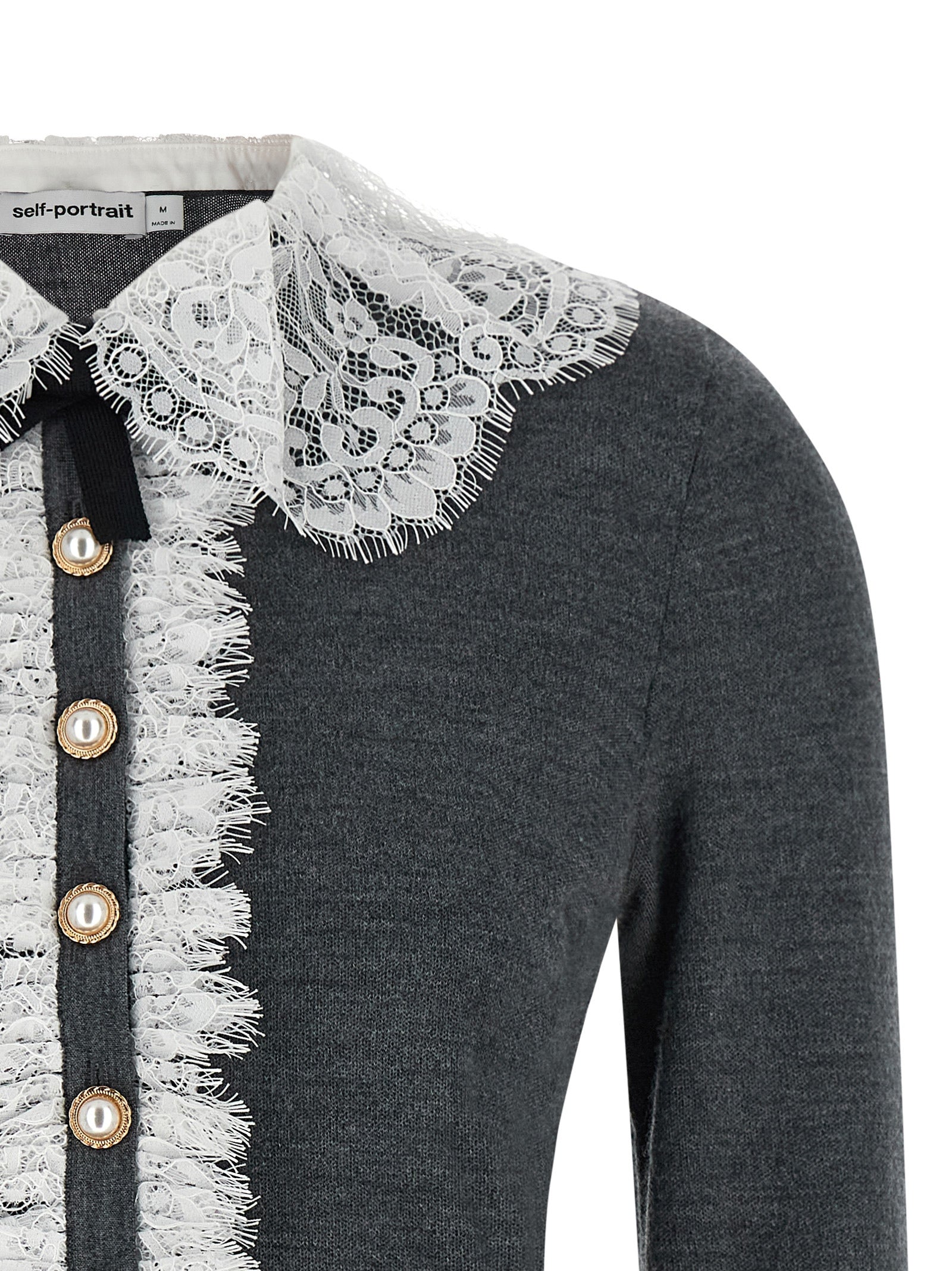 Self-Portrait Self-Portrait Grey Lace Collar Knit Cardigan
